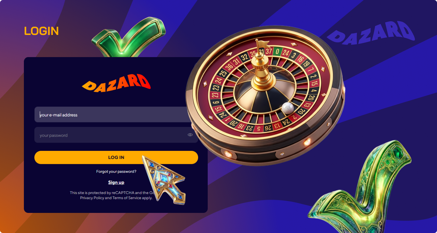 Log in to your account easily and simply to continue playing Dazard