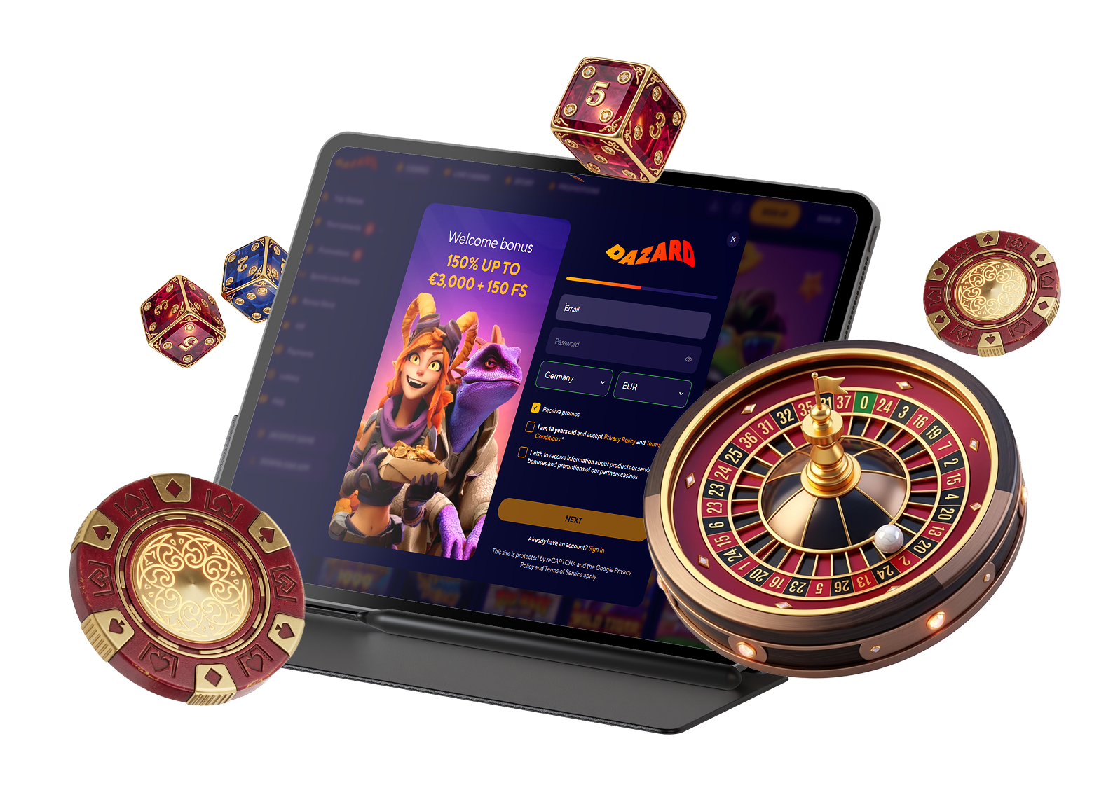 Register at Dazard Casino before playing