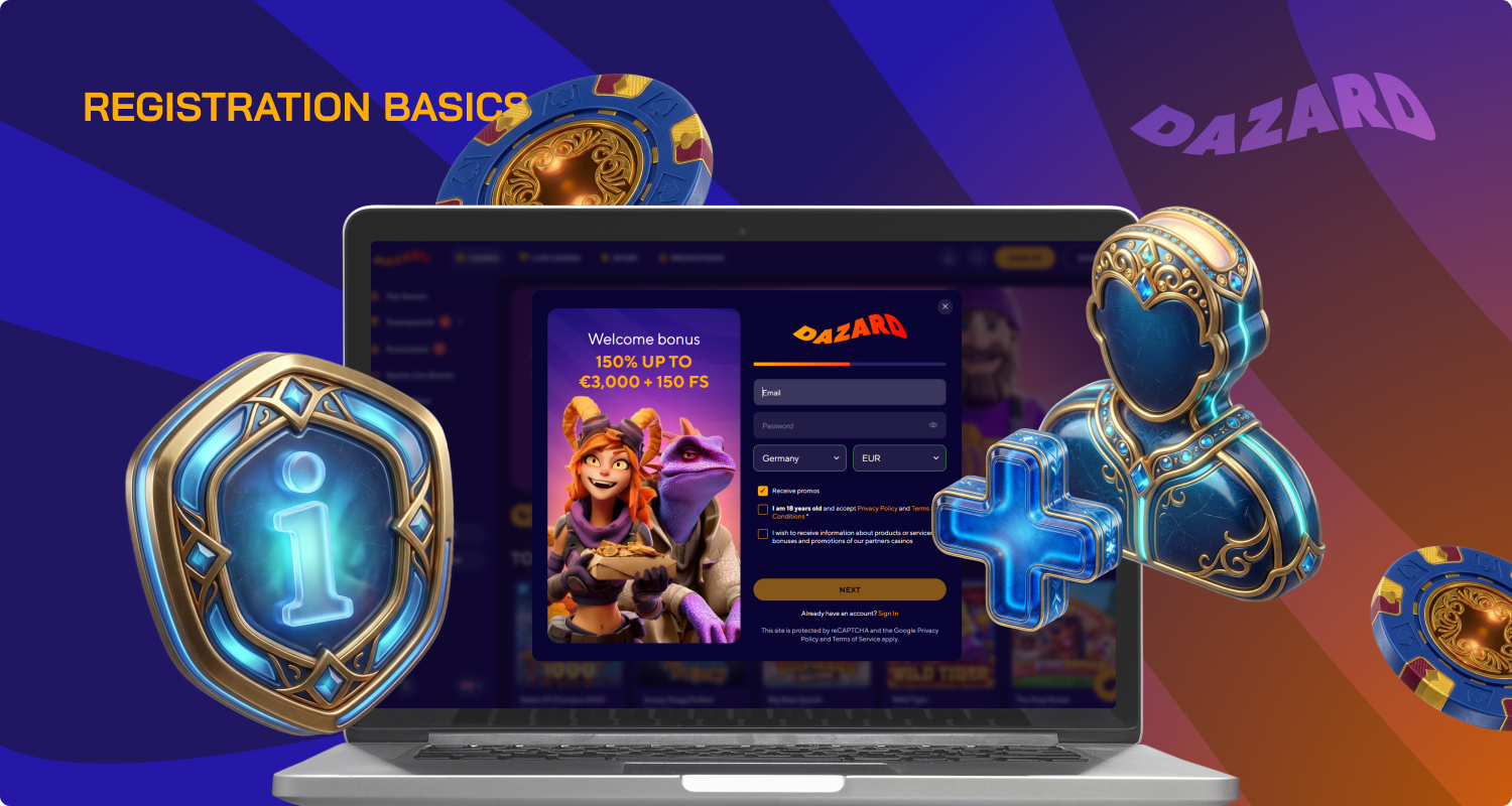 Check out the registration rules at Dazard Casino
