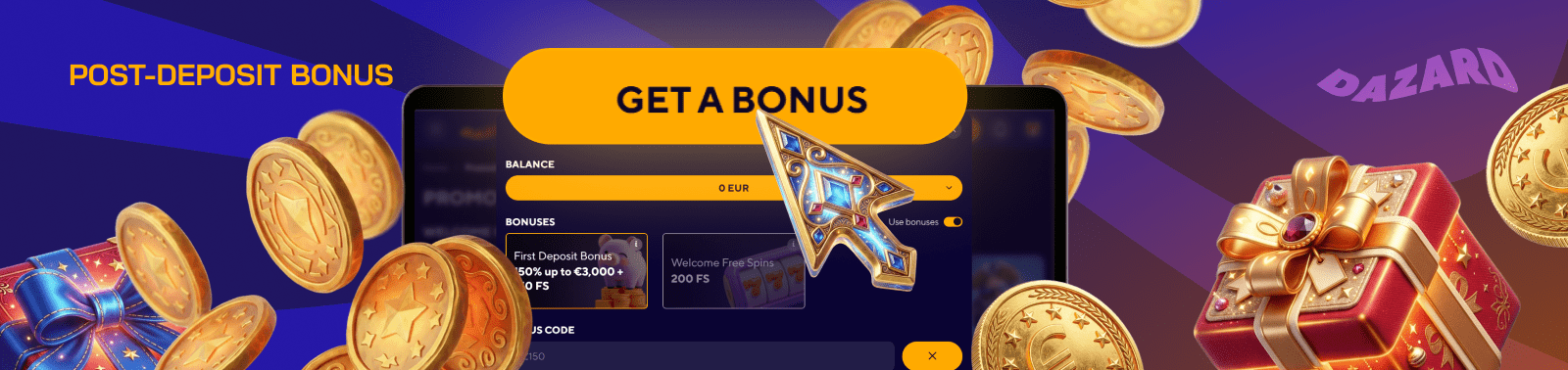 You can get a generous bonus after a deposit at Dazard online casino