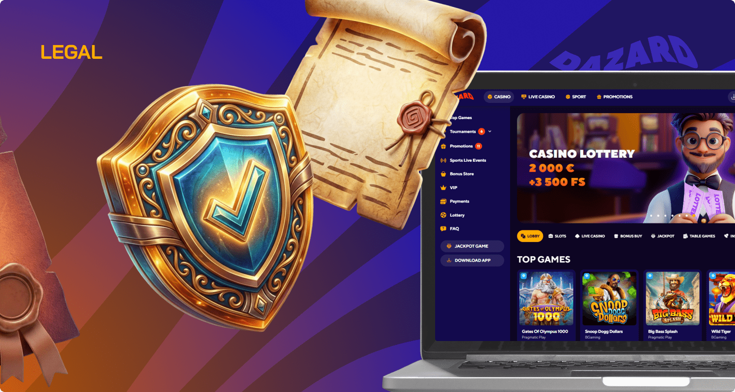 Dazard Online Casino is completely legal and safe