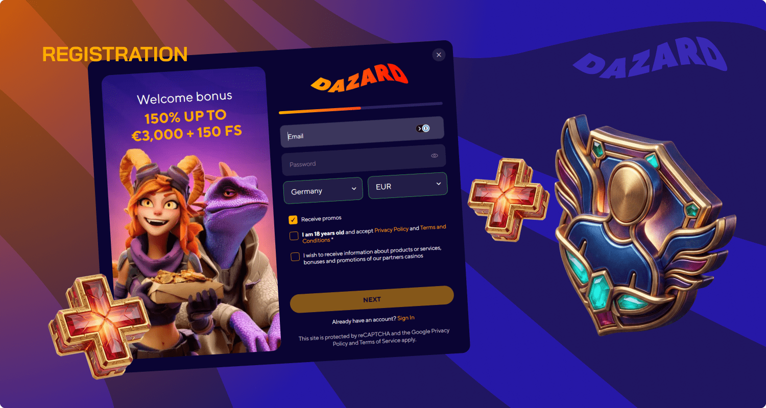 Register At Dazard Casino easily and simply