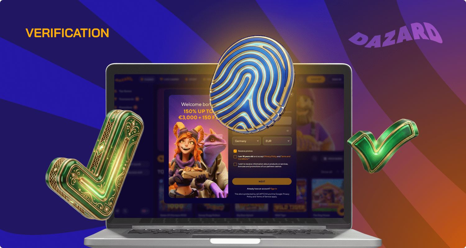 Complete the verification At Dazard Casino